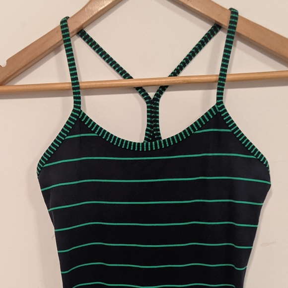 Lululemon Power Y Tank Luon Light Slalom Stripe Inkwell/Hyper Stripe Green 4 - Picture 11 of 16